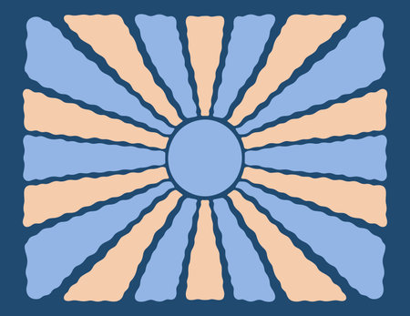 Abstract Sun Ray Retro Background. Summer Groovy Sunshine Wave Vector Illustration. Trendy Cute...