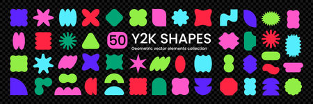 Y2k Figure Sticker, Abstract Badge Shape Vector Kit. Brutalist Geometric Curve Shapes Bundle. Funky...