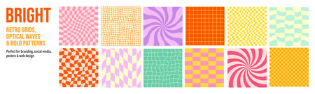 Checker Grid Pattern Kit. Groovy Y2k Checkerboard Background. 90s Retro Modern Chess Board Set. Cute...