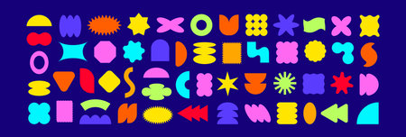 Y2k Sticker Shape Set, Badge Figure Shapes Kit. Graphic Geometric Brutalist Symbol in Trendy Style....