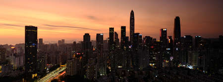 Sunset glow maps the night view of Shenzhenの写真素材