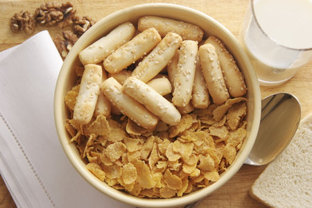 Corn flakes for breakfast.