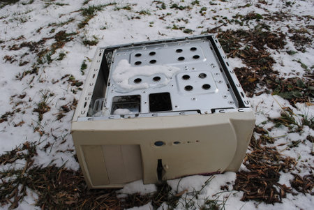 system unit thrown into the snowの写真素材