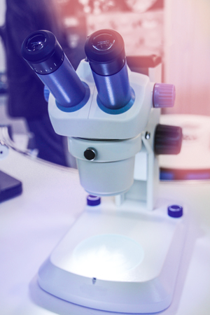 microscopes of Blue color .  Concept research medical equipment.