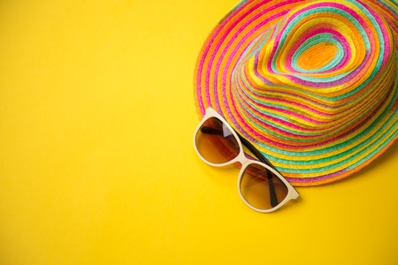 Trendy hat, great design for any purposes. Yellow orange backgrの写真素材