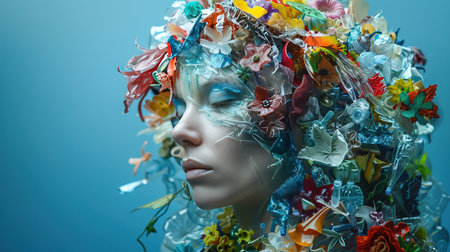 plastic recycling. environmental pollution. earth under threat. banner with copy spaceの素材