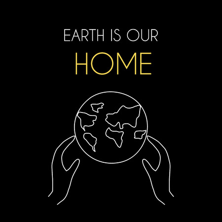 Earth Day card with hands. Vector linear illustrationのイラスト素材