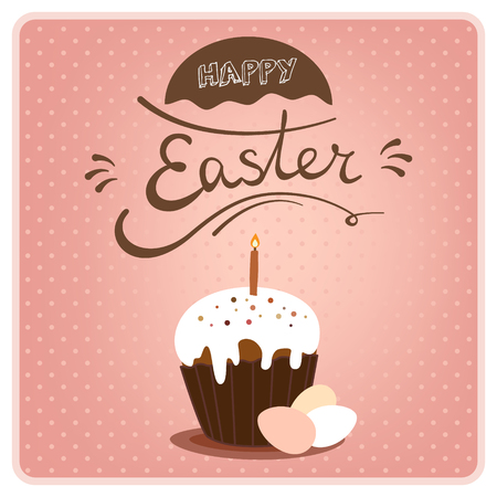 Festive card with Easter cake and eggs . Vector illustration.のイラスト素材