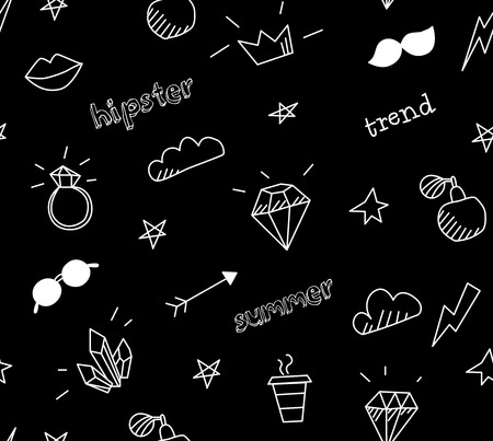 Vector seamless pattern with old school tattoo elements. hipster styleのイラスト素材
