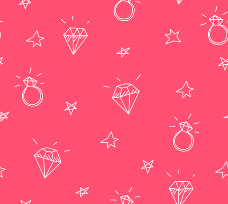 Vector seamless pattern with wedding rings, stars and jewels . Old school tattoo elements. Hipster styleのイラスト素材