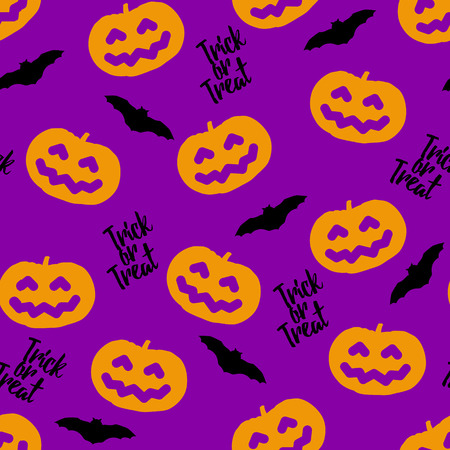 Seamless pattern for Halloween with pumpkins and bats. Vector background.のイラスト素材