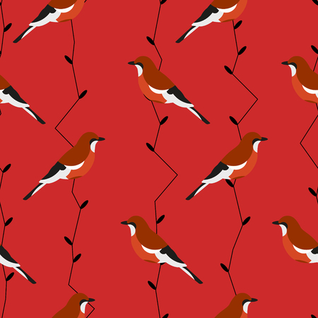 Seamless pattern with jay and branches. Ornament for textile and wrapping. Vector background.のイラスト素材