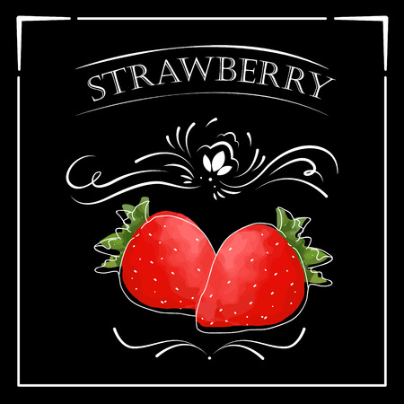 Vector card in vintage style. Stylized drawing with chalk on a blackboard with strawberry.のイラスト素材