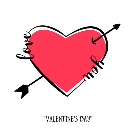 Valentine's day card in retro style. Hand-drawn heart with an arrow and lettering. Vectorのイラスト素材