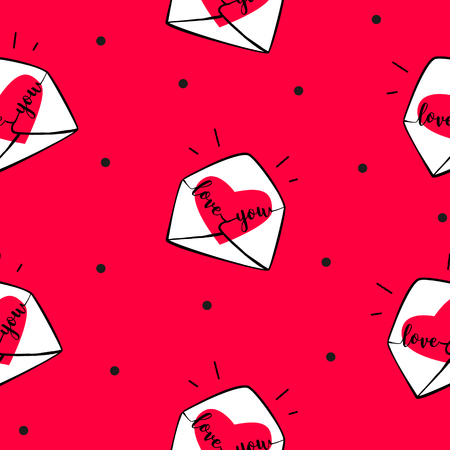 Seamless pattern polka dot with envelopes and hearts. Cover for gift wrapping and textile. Vectorのイラスト素材