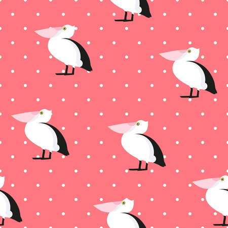 Seamless pattern polka dot with pelican.のイラスト素材