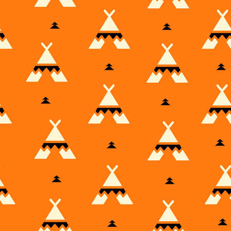 Summer pattern with wigwam and  black triangles. Aztec design. Vector background.のイラスト素材