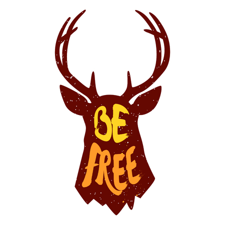 Silhouette of deer head with colored text Be Free. Vector illustration.のイラスト素材