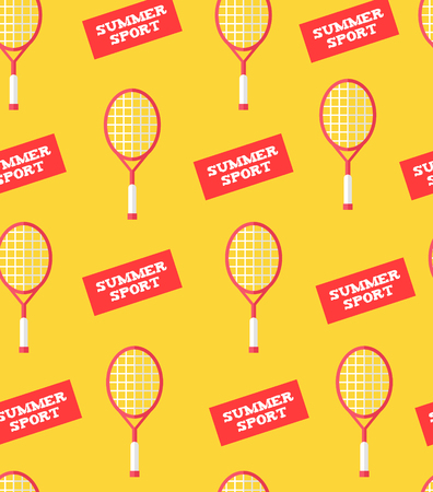 Badminton rackets and stickers summer sport seamless pattern in flat style vector background.のイラスト素材
