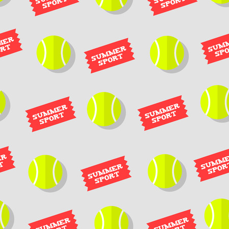 Seamless pattern with tennis ball and stickers summer sport. Flat style. Vector background.のイラスト素材