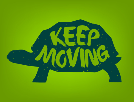 Silhouette of turtle with lettering text keep moving. Vector illustrationのイラスト素材