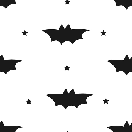 Happy Halloween pattern with cute bats and stars. Flat design. Vector background for textile and wrapping.のイラスト素材