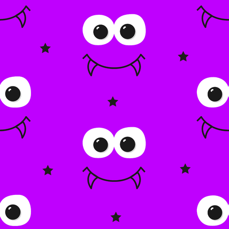 Happy Halloween pattern with stars, big eyes and vampire's smile. Vector background for textile and wrapping.のイラスト素材