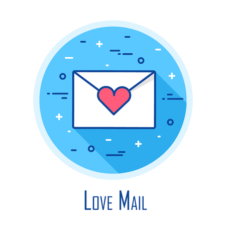 Icon with love letter in a coloured circle. Thin line flat design. Vector card.のイラスト素材