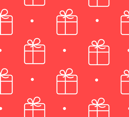 Polka dot with gift box seamless pattern on red background.のイラスト素材