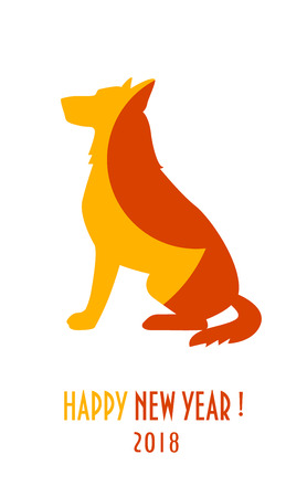 Colored dog in abstract style on white background. Flat design. Vector card.のイラスト素材