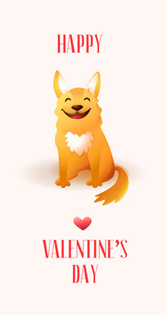 Happy Valentines day card with cute orange dog.のイラスト素材