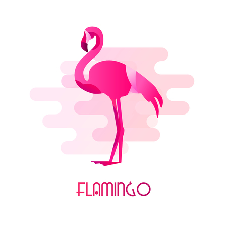 Icon with flamingo in flat design on white background. Vector.のイラスト素材