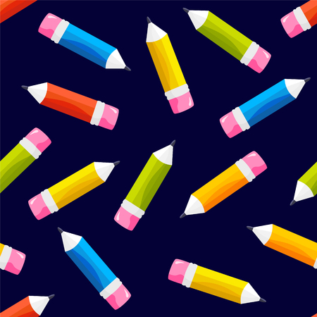 Seamless pattern with color pencils on black background. Vector.のイラスト素材
