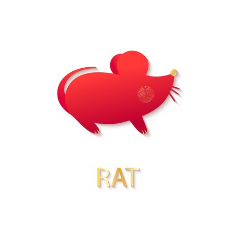Icon with red rat in flat design on white background. Vector card.のイラスト素材