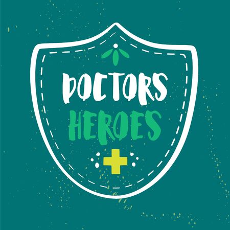 Greeting poster for doctors on green background. Vector cute card.のイラスト素材
