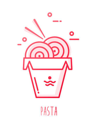 Noodles in a lunch box. Food delivery vector icon in gradient line style.のイラスト素材