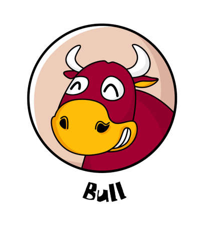 Fun cartoon bull in linear style. Vector contour icon.のイラスト素材