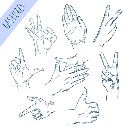 Hands gestures in different interpretations. Vector illustration. Isolated on white backgroundの写真素材