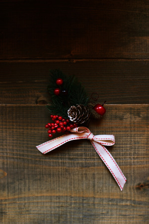 Christmas decorations on wooden tableの写真素材