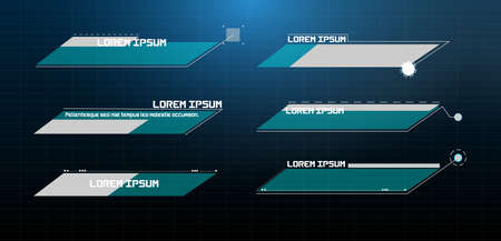 Digital callouts titles HUD, UI, GUI futuristic user interface screen elements set. callout titles. Callout bar labels, information call box bars and modern digital info boxes layout templates.のイラスト素材