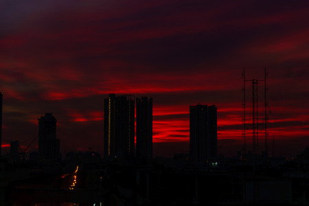 beautiful amazing colorful sky twilight at dusk with cityscape when sunset.の写真素材