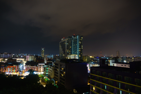 Chonburi,Thailand. September 29,2017. beautiful panorama landscape of pattaya cityscape at night with dark purple sky and cloudのeditorial素材
