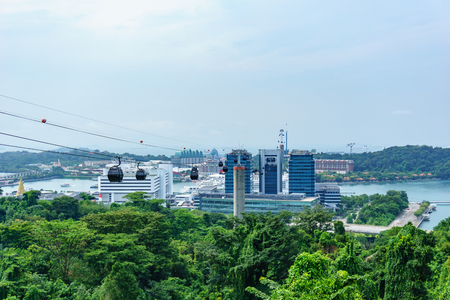 Singapore cable car, transportation on the Sentosa island to travel and sightseeing with aerial view 360 degree.のeditorial素材