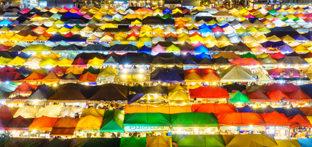 Panorama landscape view colorful of plastic roof of Ratchada train night market.のeditorial素材