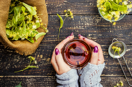 Linden. Linden tea. Selective focus nature tea Drinksの写真素材