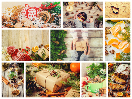 collage of Christmas pictures. Seasons. Selective focus Holidaysの写真素材