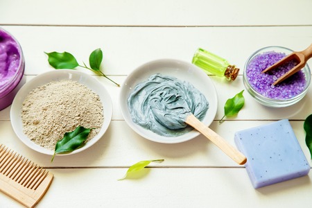 Cosmetic objects for spa procedures on a white background. Selective focus. nature.の写真素材