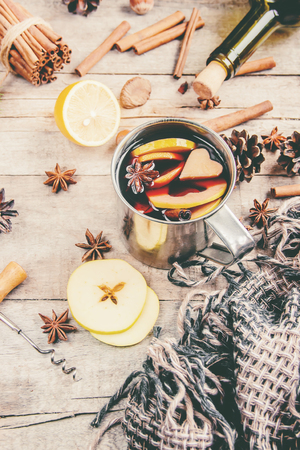 Mulled wine. With spices. Selective focus. Food and drinkの写真素材