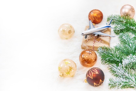 Christmas background on the theme of travel. Selective focus. Holiday