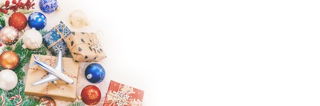 Christmas background on the theme of travel. Selective focus. Holidayの写真素材